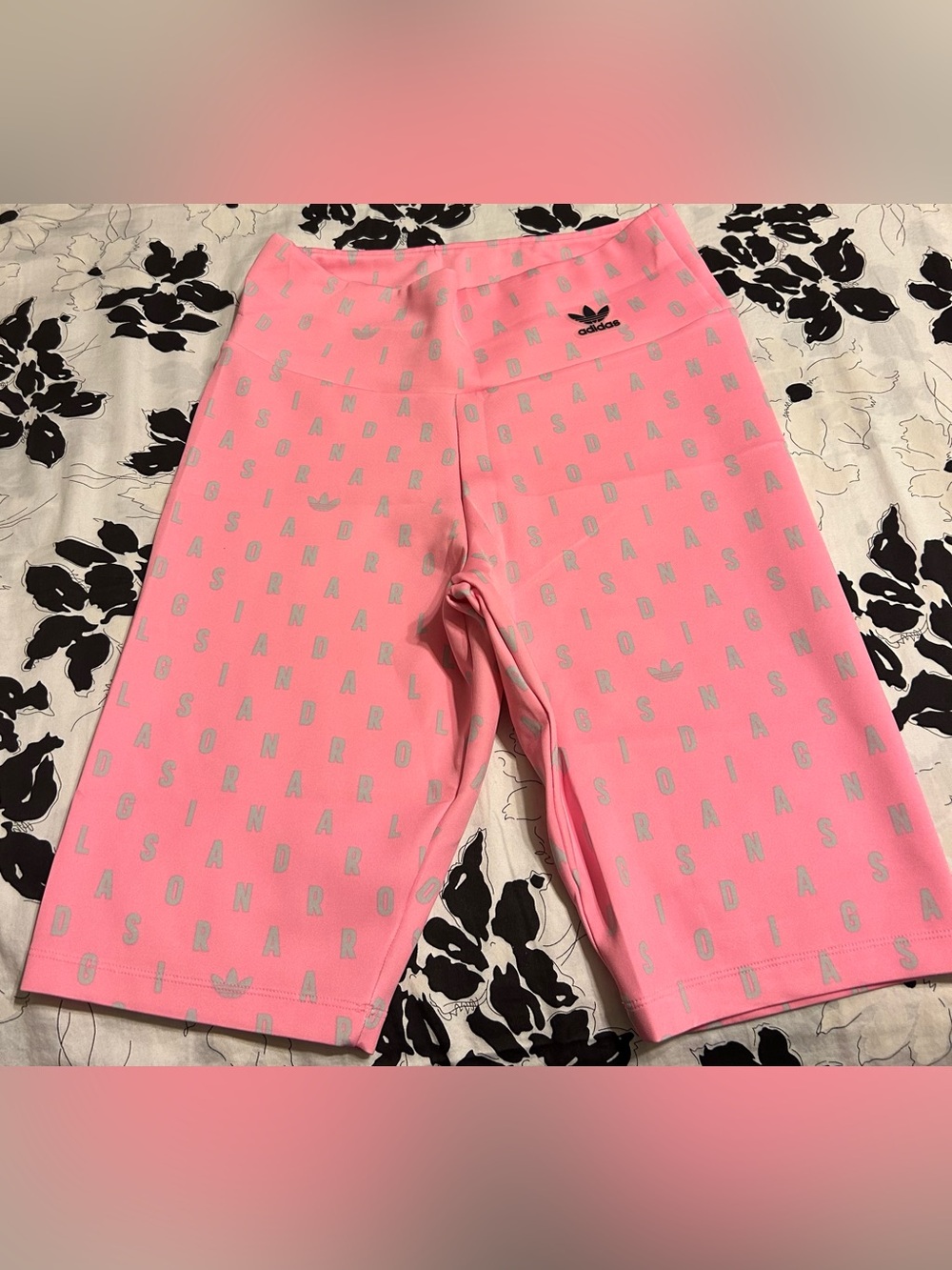 Adidas  Pink Logo Print Bike Shorts M